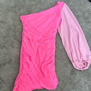 One arm long sleeve pink homecoming dress